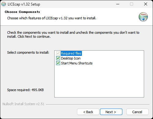LICEcap アイコン・ショートカット選択