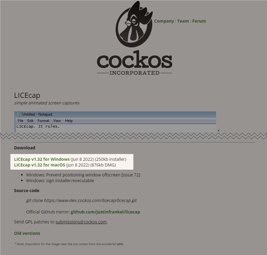 LICEcap ダウンロードリンク