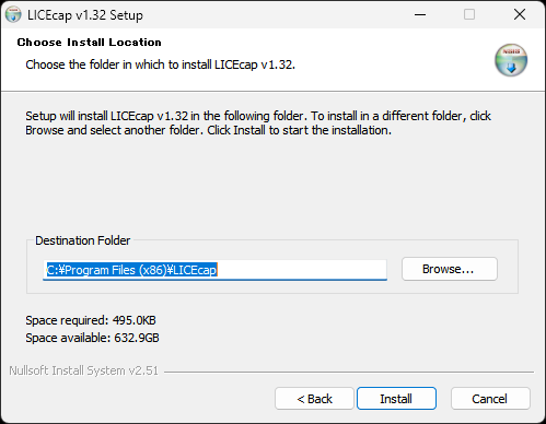 LICEcap インストール先選択
