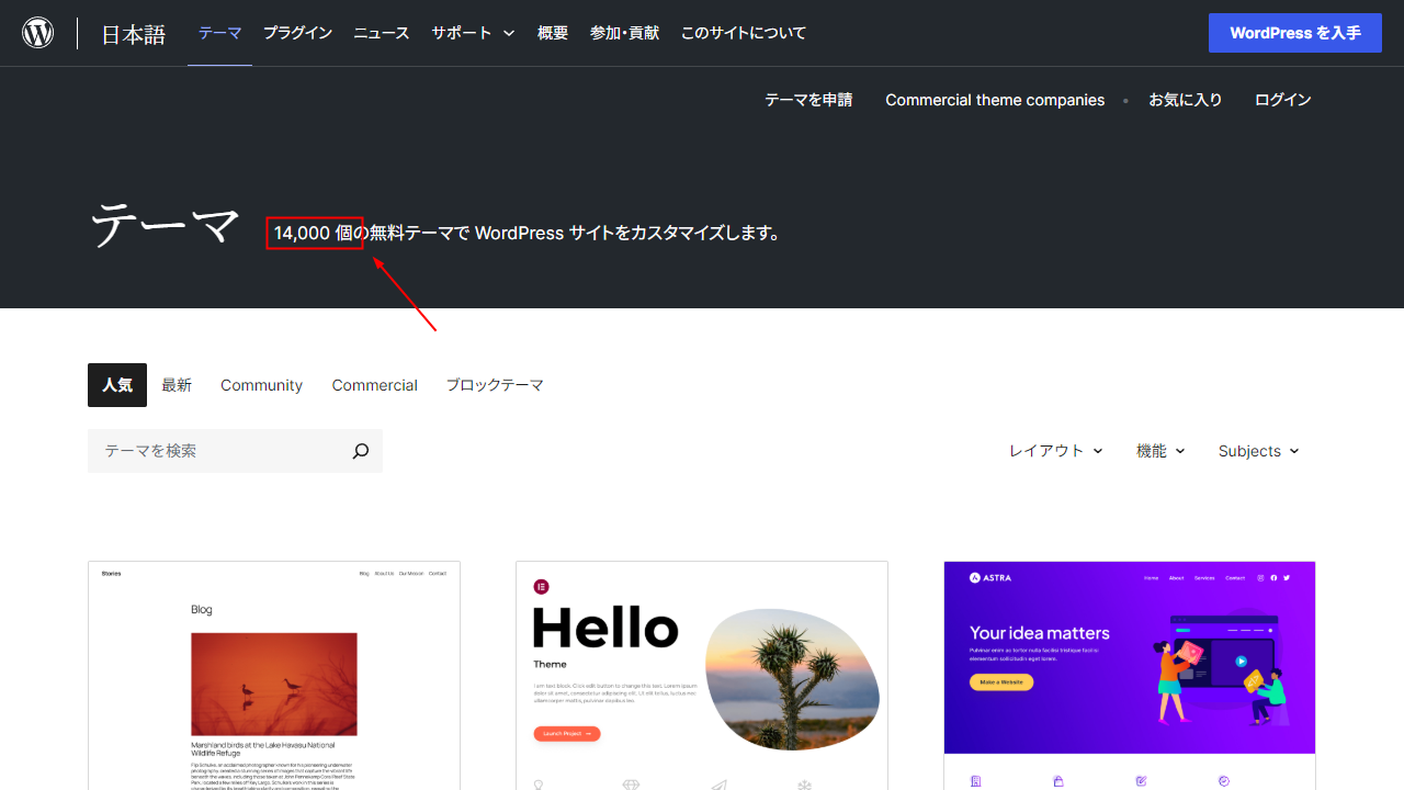 WordPress.org に登録されているテーマ（14,000個）