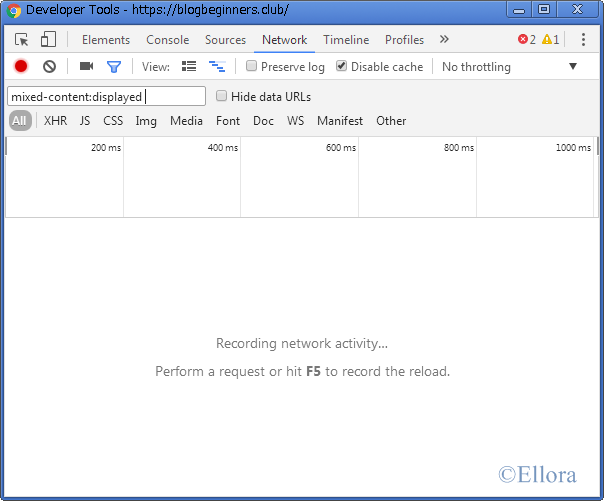 デベロッパーツール Network画面