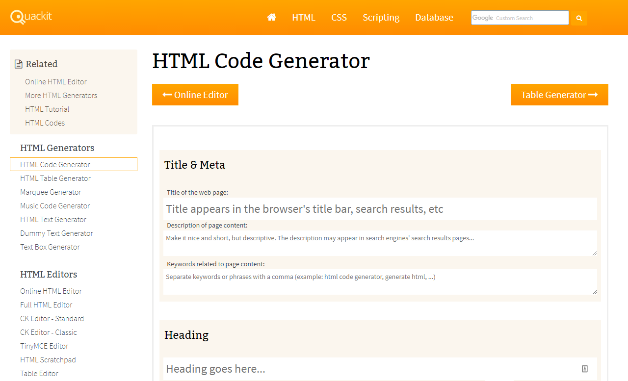 HTML Code Generator