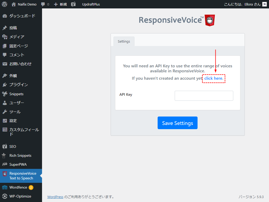 ResponsiveVoice 設定画面