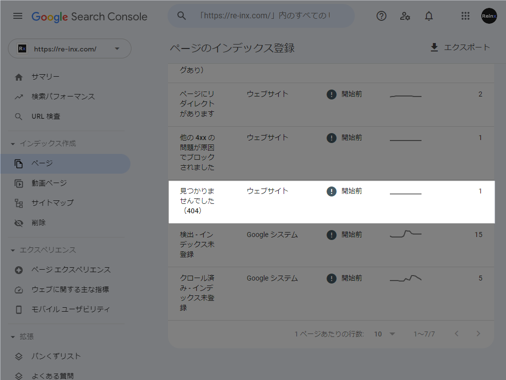 Search Console ページのインデックス登録 見つかりませんでした 404