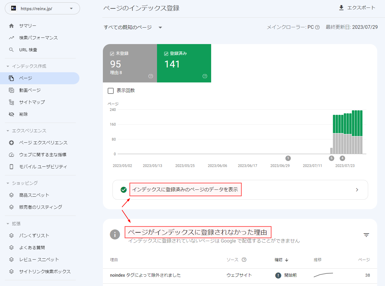 Search Console インデックス登録レポート