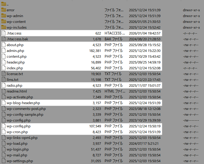 WordPressルートに設置されていた不正ファイル