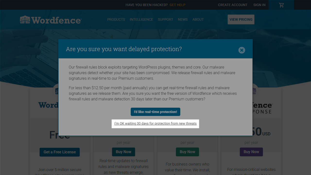 Wordfence フリーライセンスの確認