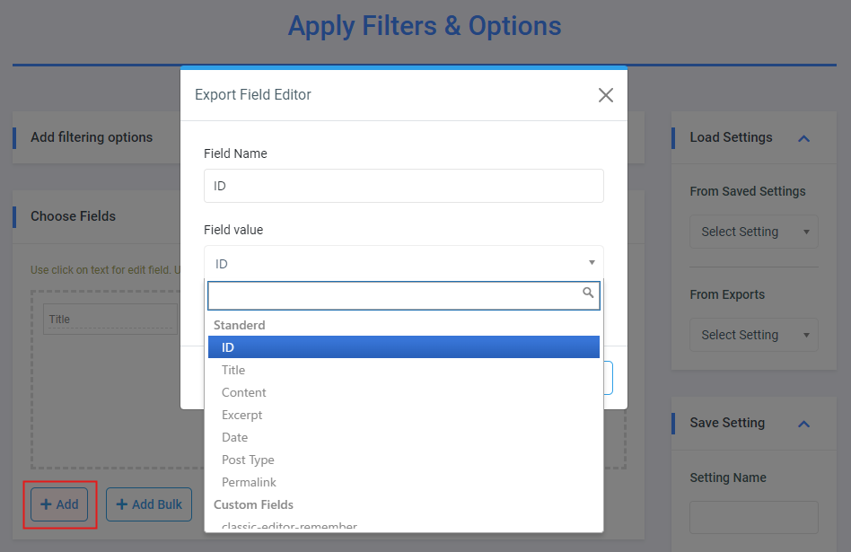 Choose Fields フィールドを追加