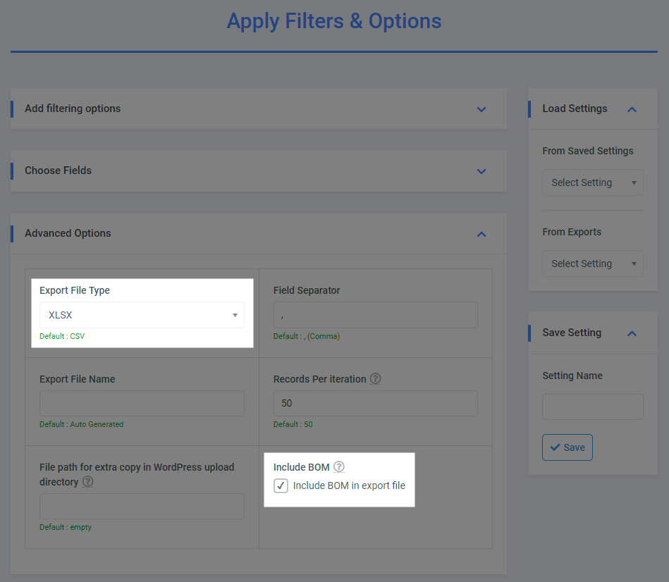 Advanced Options Excel