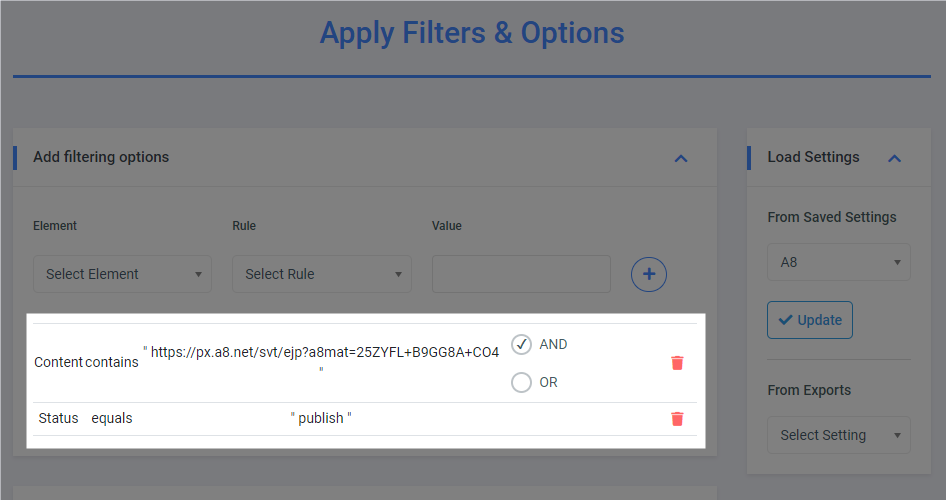 Add filtering options 特定の広告を対象にする