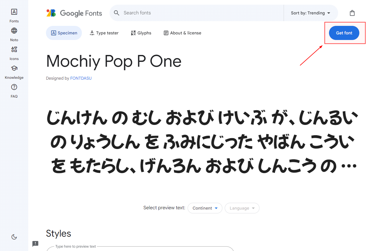 Google Fonts - Get font