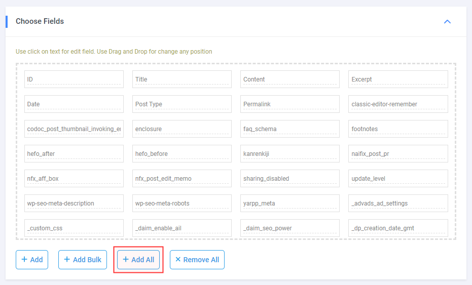 WP Import Export Lite Choose
 Fields