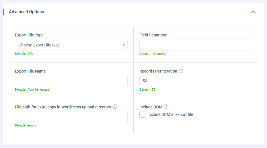 WP Import Export Lite Advanced Options