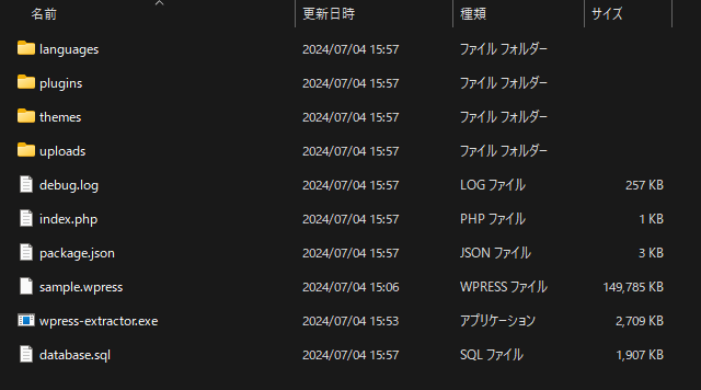 Wpress-Extractorで展開したファイル