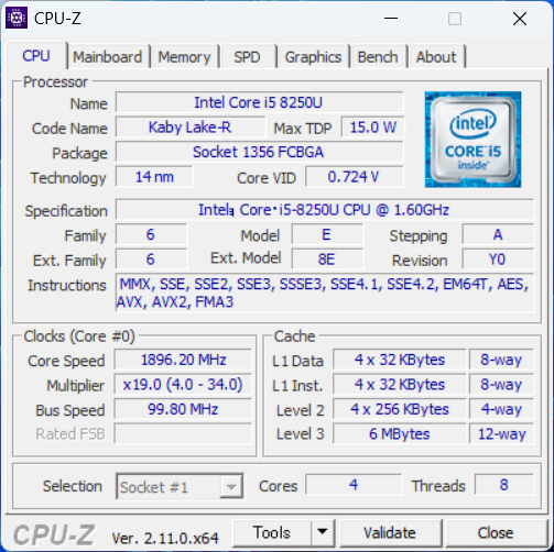 CPU-ZでCPUを確認