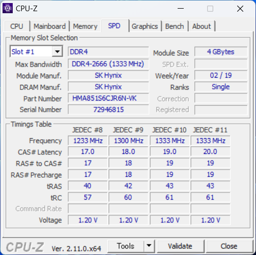 CPU-Z メモリスピード情報