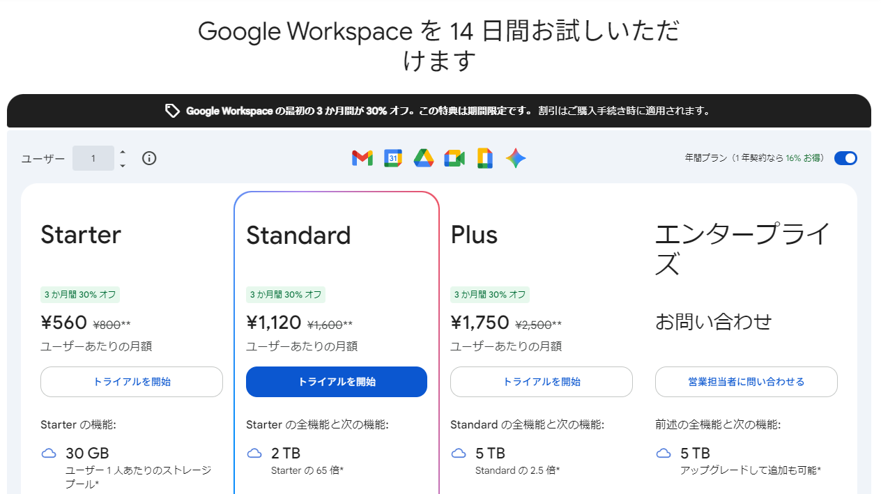 Google Workspace 料金表